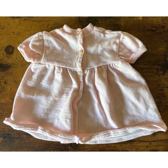 Vintage Baby Girl Doll Knit Dress With Buttons & Bow Pink - Picture 1 of 14